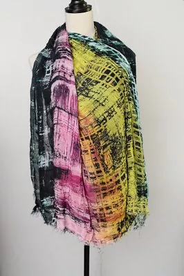 Multi Color Black And Rainbow Colored Scarf Abstract 60  Head Or Neck Scarf • $15