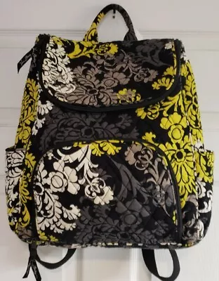 Vera Bradley Baroque Gray Black Yellow Backpack Book Bag Laptop Bag Floral • $29