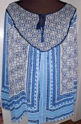 Rose & Olive Printed Blue Long Sleeve Peasant Blouse Top With Cami Plus Size 3x • £9.63