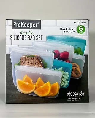 NIB Prokeeper Reusable Silicone Bag Set 6-PC Leak-Resistant Zipper Seal • $18.49