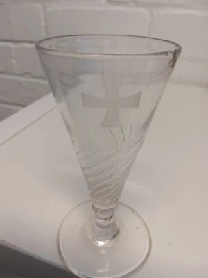 £29.99 • Buy Georgian  Wrythen Small Ale Glass Engraved Cross, Masonic ?, Knop,pontil, C1780