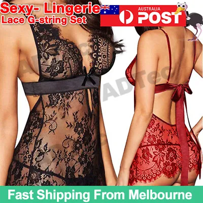 $13.77 • Buy Women Sexy-Lingerie Nightwear Underwear Babydoll Sleepwear Lace G-string Set