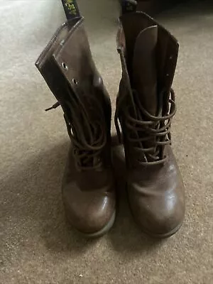 Dr Martens Darcie Tan Brown High Heels Court Leather Ankle Boots UK 7 EU 41 US 9 • £55