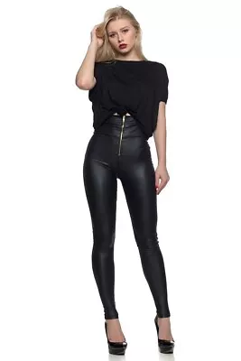 Women's Reg | Plus High Waist Moto Leggings With An Exposed Front Zip - Black • $33.99