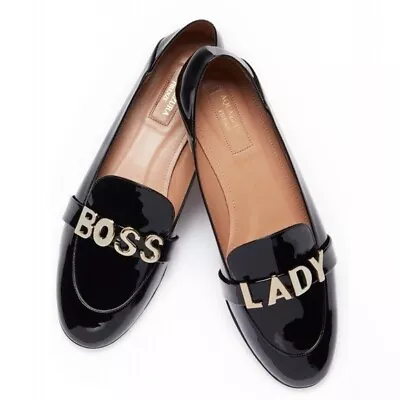 AQUAZZURA Boss Lady Fold-Down Moccasin Patent Leather Loafers With Gold Hardware • $185