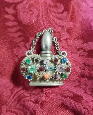 Vintage Mini Perfume Bottle Goldtone Metal Case Flower Looking Multi Color... • $20.60