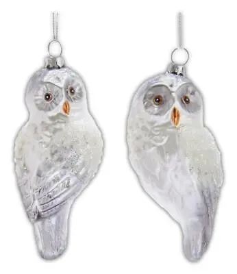 Set Of 2 SILVER & GREY OWL Glass Christmas Ornaments By Kurt Adler • $20.99