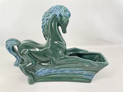 Vintage 1950's Gilner Green Blue Highlights Drip Pottery Horse Planter TV Lamp  • $39