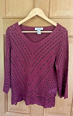 Linea TESINI Wine Crochet Sweater UK 12 RRP £35 • £7.99