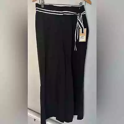 NEW Halogen Black Culottes Wide Leg Crop Stripe Belt Paperbag Pants • $15