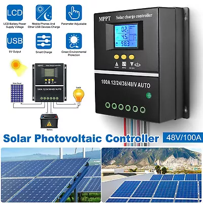 100A MPPT Solar Charge Controller 12V 24V 36V 48V PV Battery Regulator Dual USB • $53.99