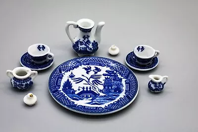 Porcelain Blue Willow Miniature Tea Set - Child's Doll House - 10 Pieces • $34.40