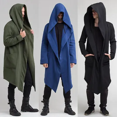 Mens Solid Hoodie Long Jacket Cardigan Casual Trench Cloak Cape Coat Outwear • $28.74