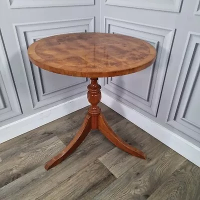Antique Vintage Round Wooden Inlaid Hall Side Occasional Wine Table Burr Walnut • £89.99