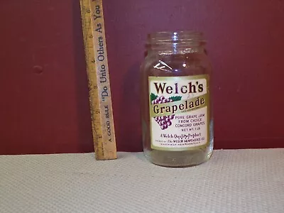 Vintage Welch's Grapelade Pure Grape Jam Jar W/ Paper Label - No Lid - 1940's • $19.99