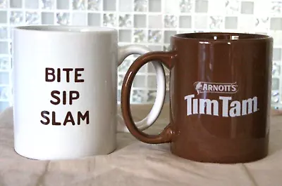 Tim Tam Mugs Bite Sip Slam Pair Of Brown And White Unused Collectible Rare • $25