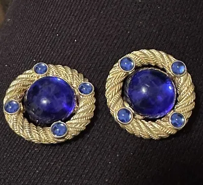 Vtg 1 1/2” 1980’s Park Lane Blue  Lucite & Gp Clip Back Earrings-costume Jewelry • $22.99