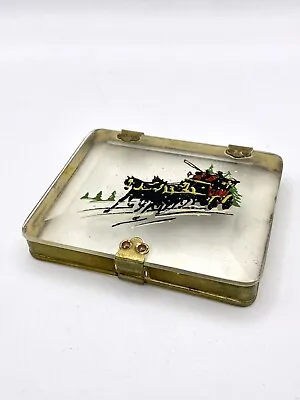 £3.99 • Buy Vintage 1940s Perspex Lucite Brass Banded Christmas Scene Cigarette Case