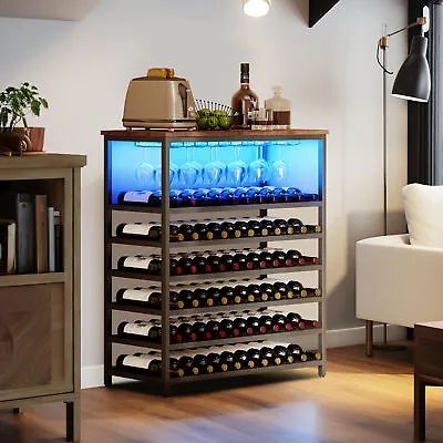 66 Bottles Floor Wine Rack W/ Wood Top Freestanding Wine Bottle Organizer Shelf • $100.49
