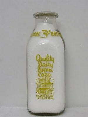 $19.99 • Buy SSPQ Milk Bottle Quality Dairy Farms Corp Colonial Heights Petersburg VA 3 Cents