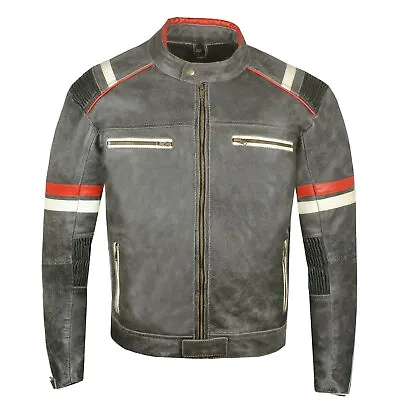 Men's Vintage Cafe Racer Motorcycle Distressed Leather Armor Biker Jacket • $79.99