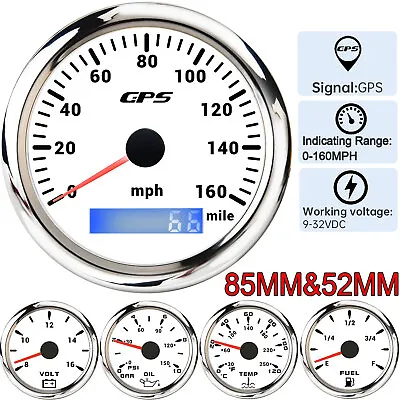 5 Gauge Set 85MM White GPS Speedometer 0-160MPH Gauge For Marine Boat Car Truck • $110.01