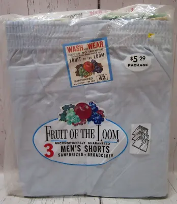 Vintage NOS Fruit Of The Loom Mens Boxer Shorts 3-Pack Size 42 Blue Gray Cream • $29.95