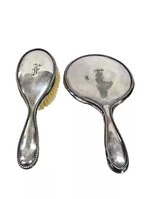 Vintage Monogram Silver Plate Vanity 2pc.  Victorian Mirror Brush Set Ornate #VM • $16.50