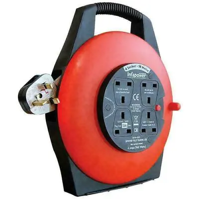 4 Way Gang 10 M Extension Lead Heavy Cable Home Duty Safety Cassette Reel 13 Amp • £18.94