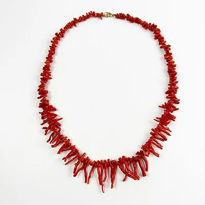 Vintage Red Mediterranean Branch Coral Chip Bead Necklace 21  Graduated Strand • $99.64