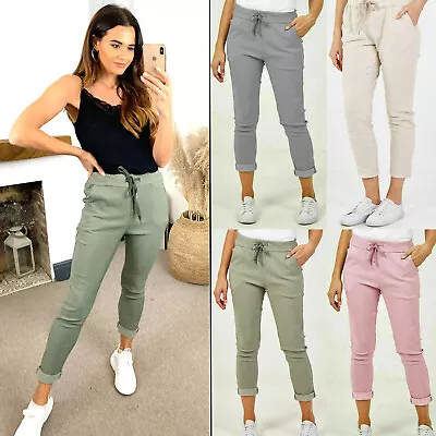 Womens Lagenlook Italian Magic Pants Ladies Casual Stretch Jogger Style Trousers • £15.98