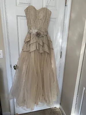 Masquerade Gold Strapless Embroidered Long Ball Gown Prom Dress Size 7/8 + Belt • $169.99