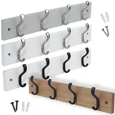 Coat Rack Wall Door Mounted 4 Coat Hooks On 38cm Wooden Board Clothes Hanger • £9.99