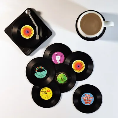 Set Of 6 Cup Pad Mat Holder Coffee Tea Milk Coaster Vinyl Record Rock Disco CD • $10.30