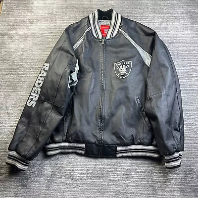 Oakland Raiders Leather Jacket Mens 2XL XXL Black NFL Football Full Zip • $150