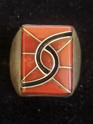 Native American Zuni Red Coral Sterling Men's Ring Size 10.5 Amy Quandelacy • $437.35