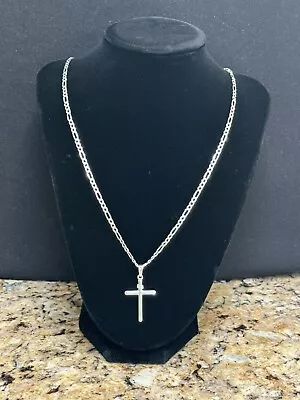 .925 Sterling Silver  26” 3mm Fígaro Chain With Silver Cross Pendant (Italy) • $55