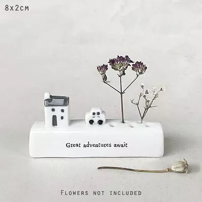 Porcelain Stem Holder Words Adventures| Boxed Gift Friends East Of India • £12.04