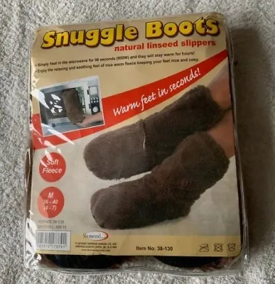 Snuggle Boots Brown Faux Fur Slipper Boots UK 4-7 Microwaveable Natural Linseed • £9.99