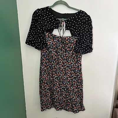 ASOS Design Floral Polka Dot Mini Dress Short Sleeve Open Back Size US 12 UK 16 • $14.99