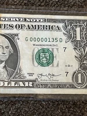 Fancy Serial Number $1 Dollar Bill 5 0's In A Row Low Serial Number 135 • $29.99