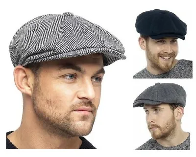 £8.75 • Buy Mens 8 Panel Baker Boy Flat Cap Buttoned Wool Blend Newsboy Hat PEAKY BLINDERS