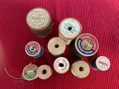 Lot Of 10 Vintage Thread Silk Mercerized Cotton Corticelli Fall RiverWood Spools • $6.50