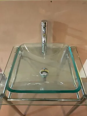 £69 • Buy Klaro Clear Glass Square Vessel Basin Bathroom Sink Bowl