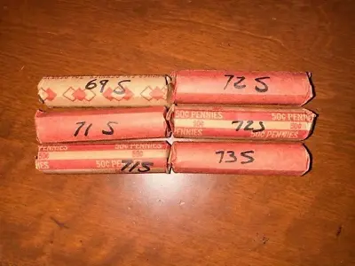 6 Rolls Of Pennies - Various Years 1969 1971 1973 S Mint. *Circulated* • $20
