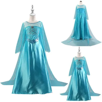 Girls Ice Queen Princess Elsa Party Dress Up Costume Book Day Cosplay Clothes^ • £13.55