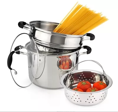 4 Piece Stock Pot With Steamer Basket And Pasta Pot Insert And Strainer Insert • $76.53