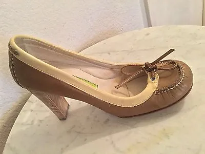 Materia Prima By Goffredo Fantini Brown Beige Trim Leather Pump Women's Sz 36 M. • $125