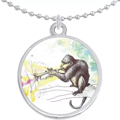 Monkey Trumpet Music Round Pendant Necklace Beautiful Fashion Jewelry • $15.88