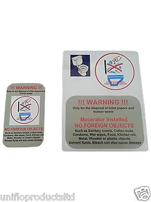 Uniflo Macerator Warning Sign Stickers For Saniflo Grundfos Macerator Pumps. • £7.99